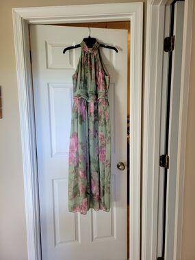 Floral Halter Maxi Dress in Sage and Pink